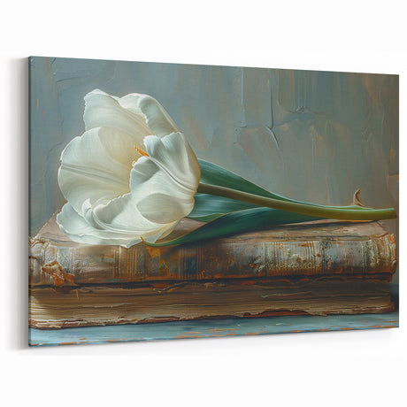 Vintage White Tulip Art – Elegant Floral Wall Decor for Home