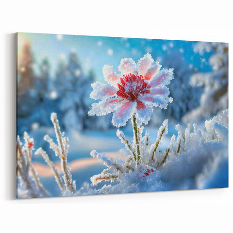 Frost-Covered Winter Flower in Snow | Nature Close-Up Wall Art