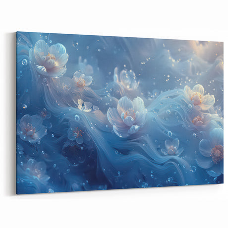 Dreamy Flowers in Blue Water | Nature-Inspired Close-Up Wall Art Decor