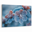 Frost-Kissed Blue and Red Flowers – Nature’s Winter Close-Up Wall Art