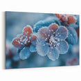 Frost-Kissed Blue and Red Flowers – Nature’s Winter Close-Up Wall Art