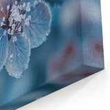 Frost-Kissed Blue and Red Flowers – Nature’s Winter Close-Up Wall Art