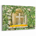 Quintana Roo Wall Art – Stone Cross Canvas with Vibrant Foliage Design