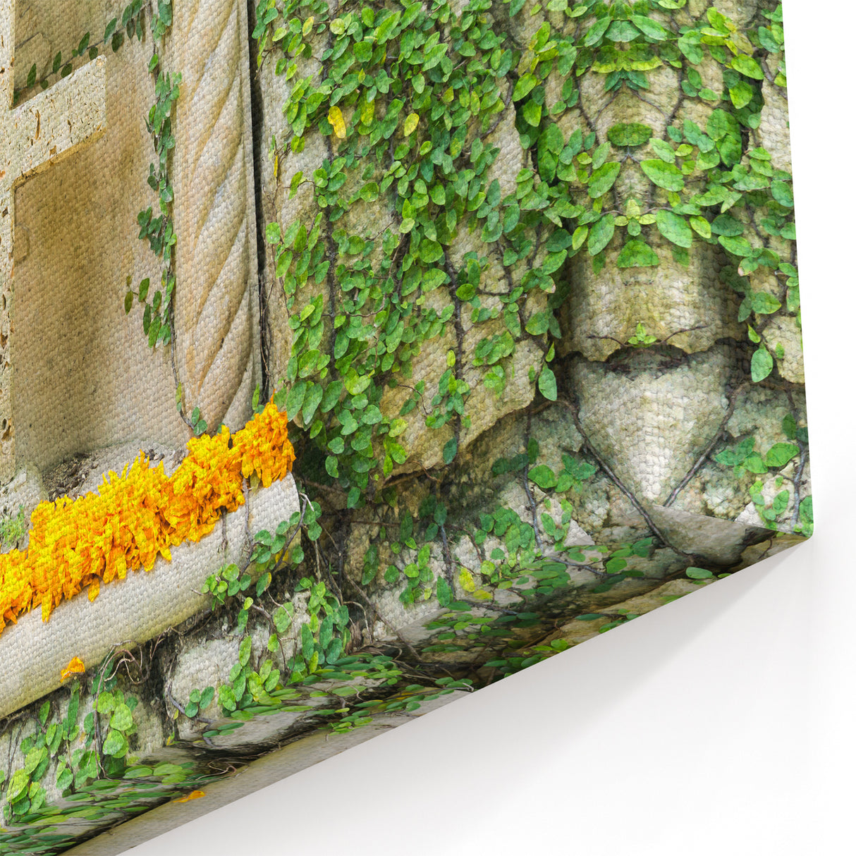 Quintana Roo Wall Art – Stone Cross Canvas with Vibrant Foliage Design