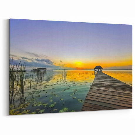 Quintana Roo Wall Art – Sunset Pier Canvas with Peaceful Lagoon View
