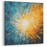 Radiant Sunburst Abstract – Dynamic Sun Wall Art with Blue and Gold
