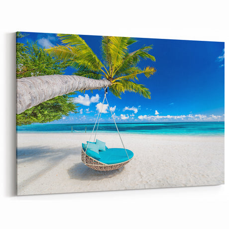 Island Getaway Prints - Relaxing Beach Scene with Hammock and Palm Trees