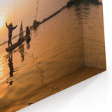 Traditional Fishing at Sunset - Laos Scenery Canvas Print