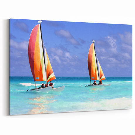 Caribbean Beach Decor – Vibrant Sailboats on Turquoise Waters, Barbados Art