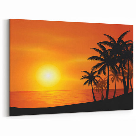 Barbados Sunset Wall Art – Silhouette of Palm Trees, Tropical Decor