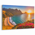 Barbados Landscape Art – Sunset Coastal View with Mountains and Flowers