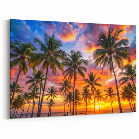 Barbados Sunset Art – Vibrant Palm Trees and Colorful Skies Wall Decor