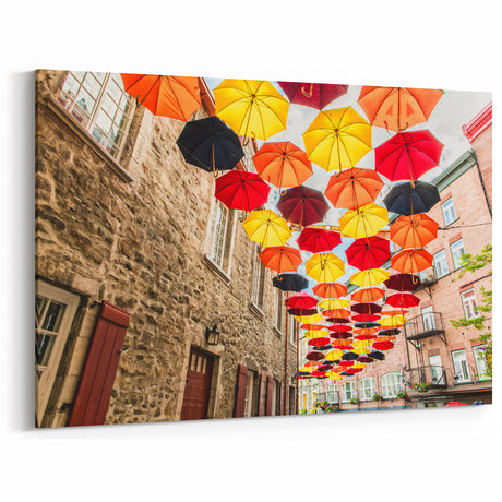 Colorful Umbrellas Quebec – Vibrant Cityscape Wall Art, Urban Decor