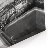 Classic Cuban Convertible Wall Art - Black and White Vintage Car Scene
