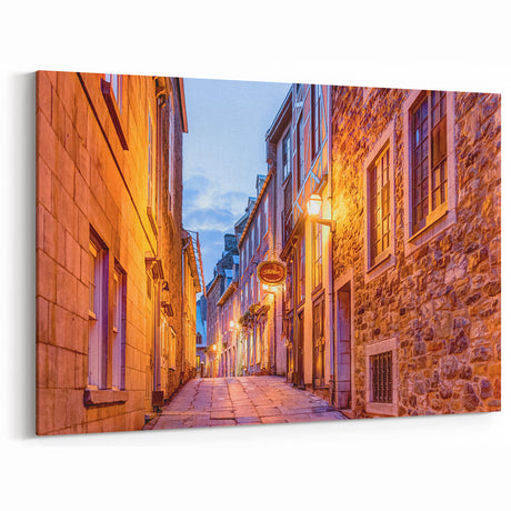 Historic Street at Dusk Quebec – Charming Evening Wall Art, Urban Decor