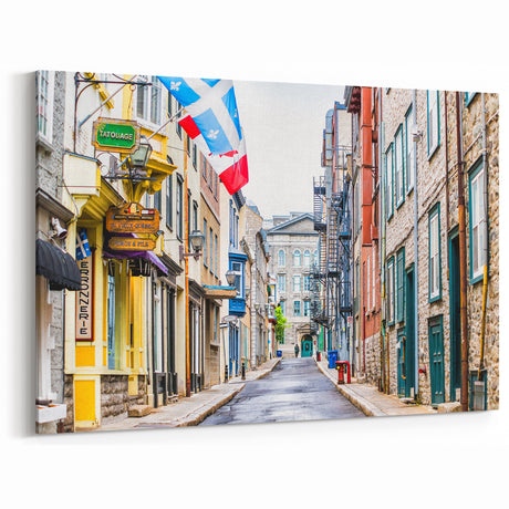 Colorful Quebec Street Scene – Historic City Wall Art, Urban Decor