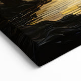Abstract Swirling Sun Over Lake – Dynamic Sun Wall Art in Gold and Navy
