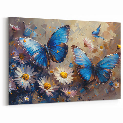 Butterfly and Daisy Wall Art – Vibrant Blue Butterfly Canvas Print
