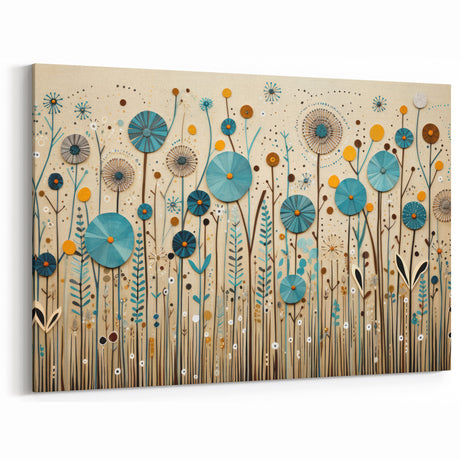Abstract Teal and Mustard Wildflower Wall Art – Modern Floral Design