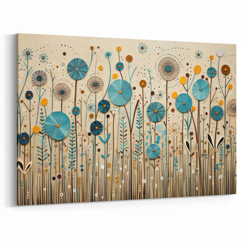 Abstract Teal and Mustard Wildflower Wall Art – Modern Floral Design