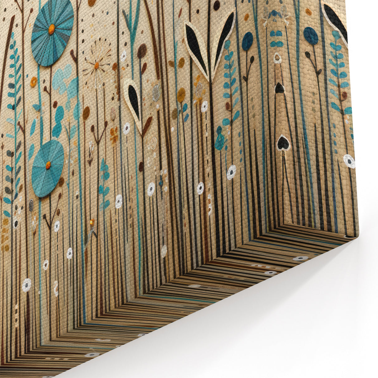 Abstract Teal and Mustard Wildflower Wall Art – Modern Floral Design