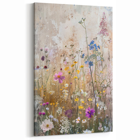 Vintage-Inspired Wildflower Art – Soft Botanical Canvas for Home Decor