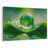 Nature Close-Up Water Art – Water Droplet on Leaf Photography Canvas