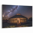 Mongolian Landscape Art - Yurt Under Milky Way Sky in Starry Night
