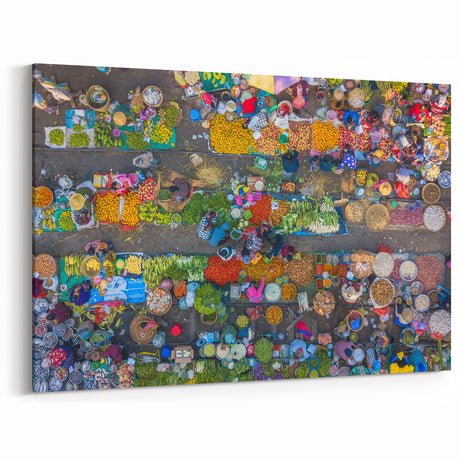 Vibrant Myanmar Market Wall Art - Aerial View of Colorful Local Life