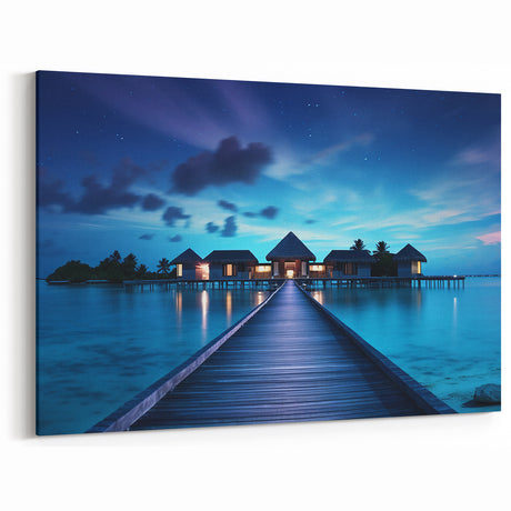 Maldives Nighttime Villas Wall Art – Tranquil Ocean View Canvas Prints
