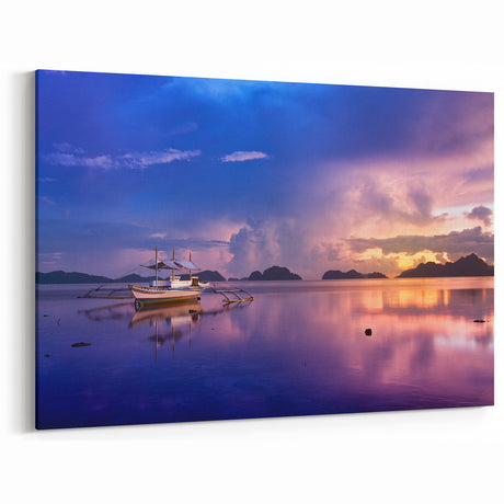 Southeast Asian Art - Filipino Sunset Scenery with Traditional Boat Canvas