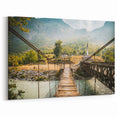 Albanian Landscape Print - Rustic Bridge and Mountain Village Albania Art