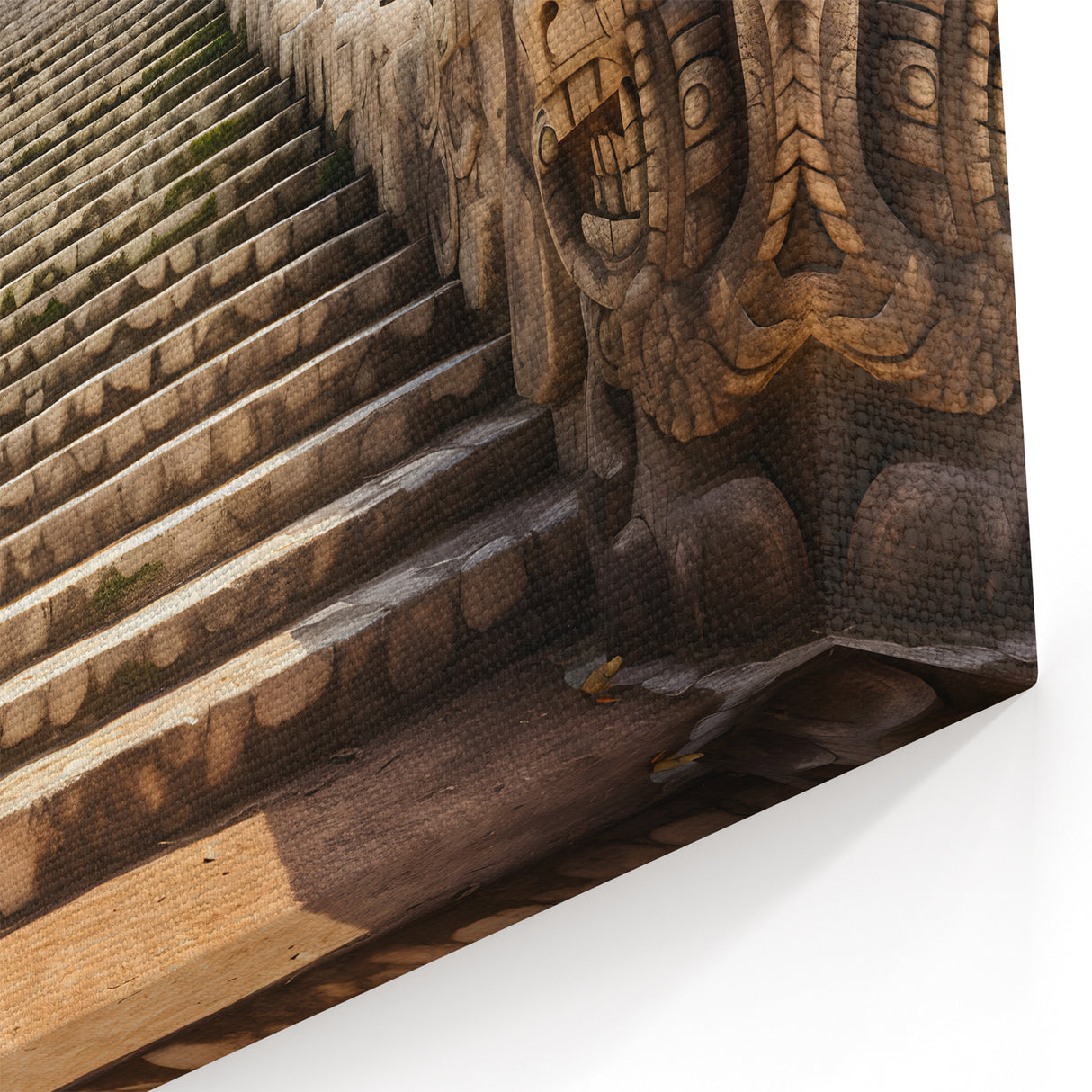 Mayan Ruins Art - Iconic Yucatan Pyramid with Stone Serpents Decor