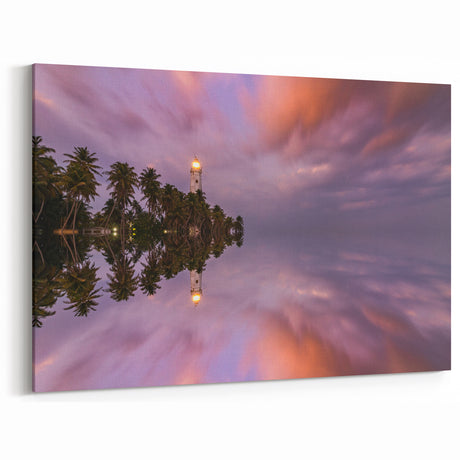 Scenic Sri Lanka Prints - Lighthouse Sunset Reflection on Canvas