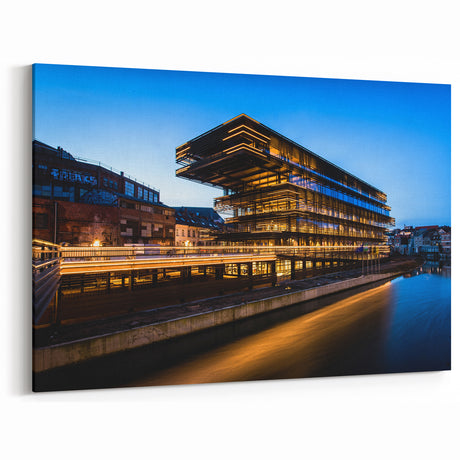 Belgium Canvas Art – Modern Architecture in Ghent at Night