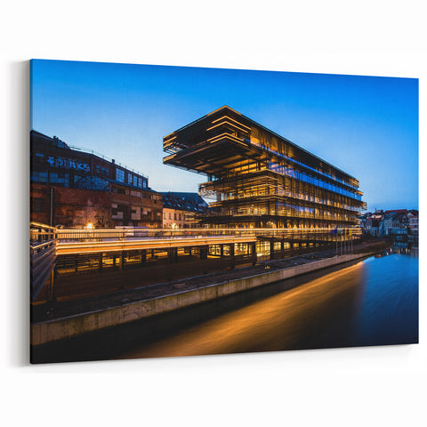 Belgium Canvas Art – Modern Architecture in Ghent at Night
