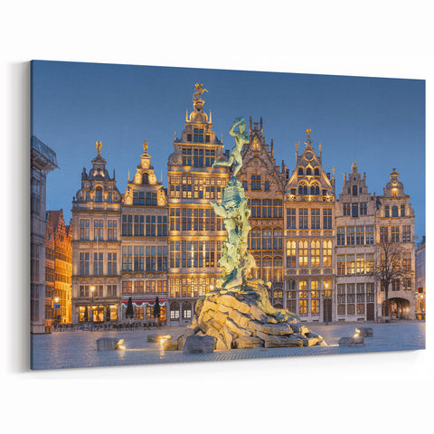 Belgium Wall Art – Brabo Fountain and Guildhalls in Antwerp