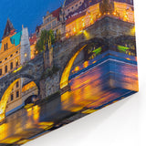 Czech Architecture Decor – Prague Canvas Prints of Charles Bridge at Night