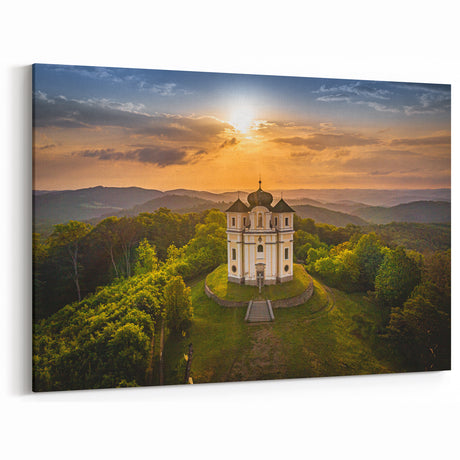 Czech Architecture Decor - Historic Chapel at Sunset in Scenic Hills