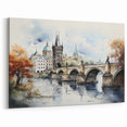 Prague Landmark Art - Charles Bridge Autumn Watercolor