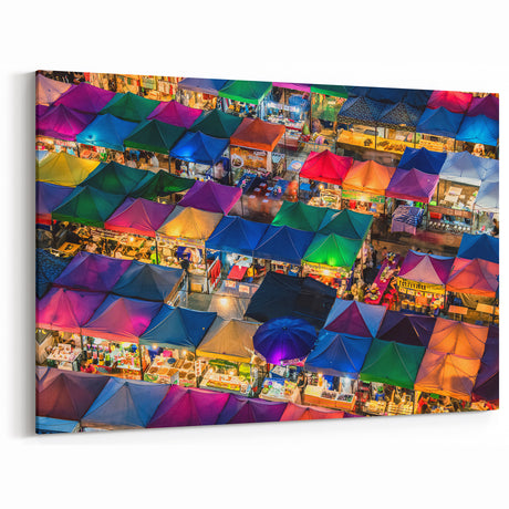 Vibrant Bangkok Market Scene - Colorful Aerial Canvas Art