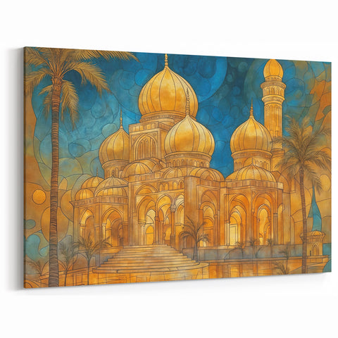 Golden Mosque Arches – Mesopotamian Domes and Palms Wall Art
