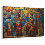 Mesopotamian Embrace – Vibrant Ancient Figures Geometric Wall Art