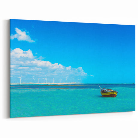 Brazilian Nature Photography - Coastal Boat and Wind Turbine Wall Art