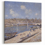 Alfred Sisley Art - French River Scene with Boats and Bridge Canvas Print