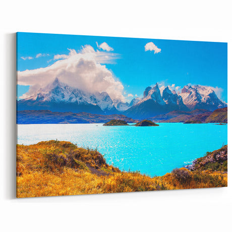 Patagonia Wall Art – Vibrant Chilean Lake and Mountain Landscape Decor