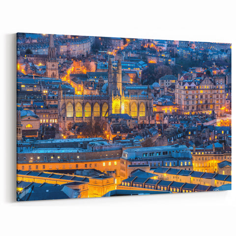 Bath Landscape Pictures - City Lights and Abbey Night View Canvas