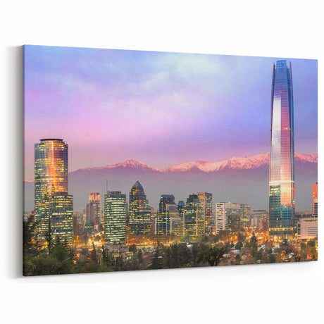 Chile Scenic Prints with Sunset Cityscape & Andes - Santiago Wall Art