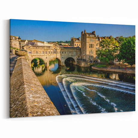 Bath England Wall Art - Pulteney Bridge and Weir Daytime Scenic Canvas