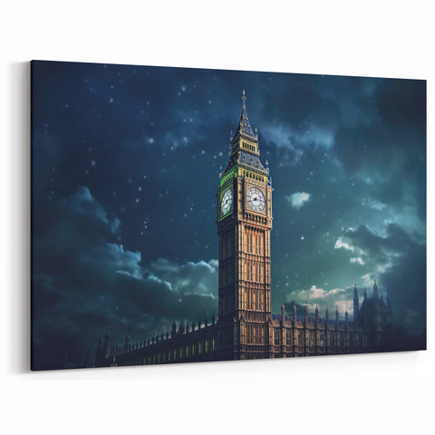 Big Ben Canvas Prints - Westminster Clock Tower Under Starry Night Sky